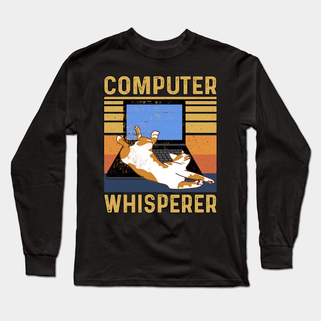 Funny Cat, Computer Whisperer Long Sleeve T-Shirt by Seaside Designs